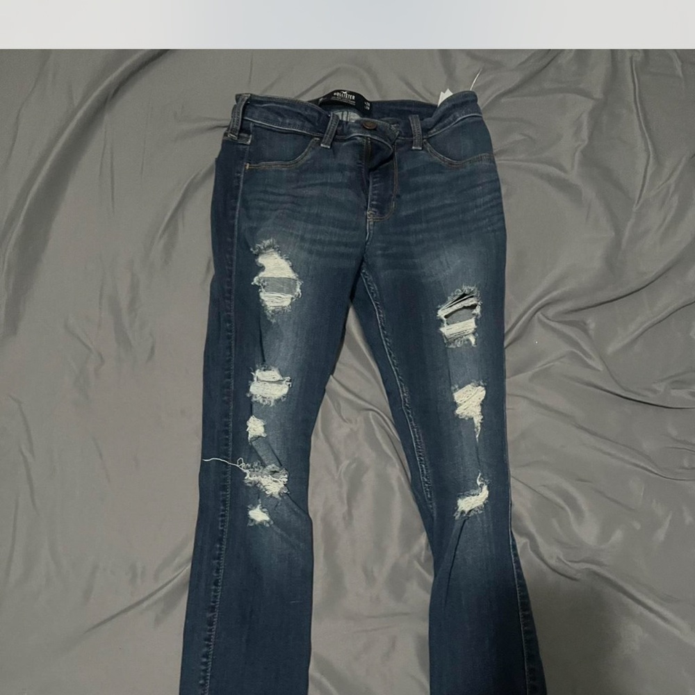 Hollister Dark Blue Distressed Straight Leg Jeans